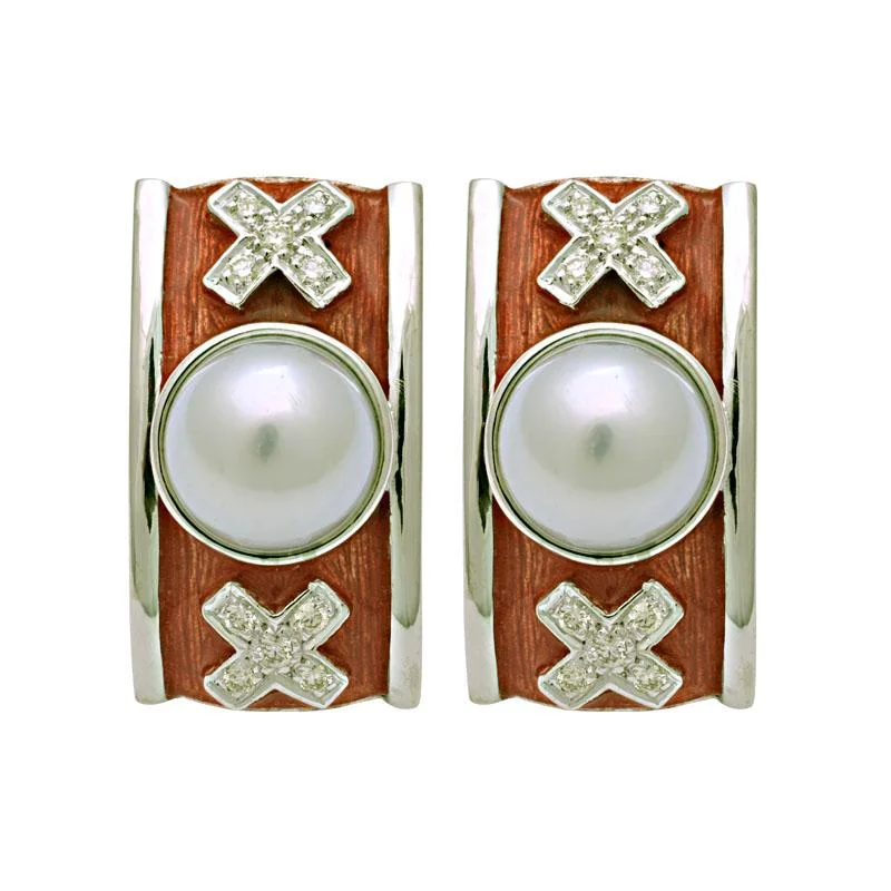 ladies-fashion-rose-gold-earrings-Earrings-South Sea Pearl and Diamond (Enamel)  (194FS)