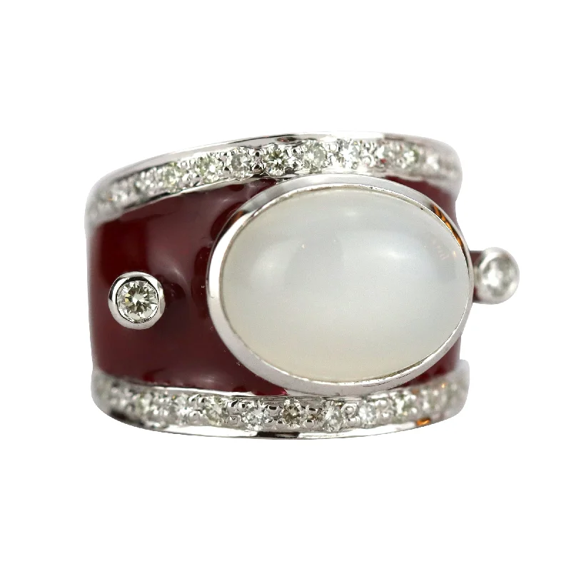 ladies-modern-platinum-rings-Ring - Moonstone And Diamond (enamel)