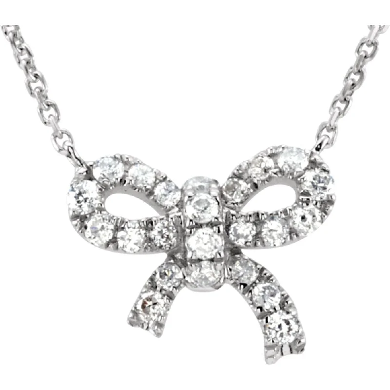 Ladies necklaces with growl pendants -1/6 Ctw Diamond Small Bow Necklace in 14k White Gold, 18 Inch