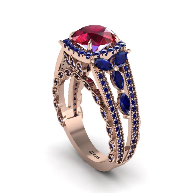 engagement-handmade-gold-rings-Ruby Eternal Embrace Double Shank Filigree Engagement Ring - Celine No. 71