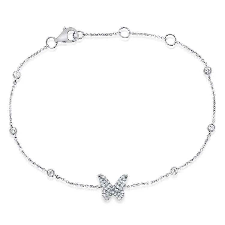 Ladies bracelets cool charm -14K White Gold Diamond Butterfly Diamond by the Yard Bracelet