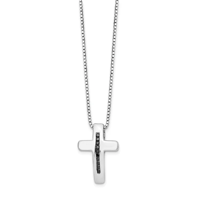 Ladies necklaces for epic vibes -Black Diamond Cross Necklace in Rhodium Plated Silver, 18-20 Inch