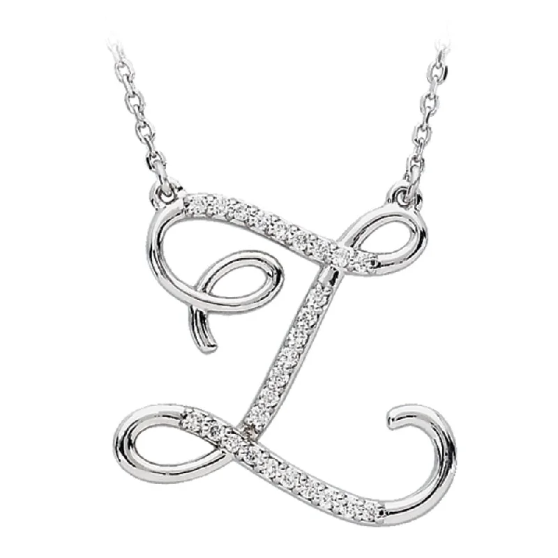 Ladies necklaces organic elegance -1/8 Ctw Diamond 14k White Gold Medium Script Initial Z Necklace, 17in