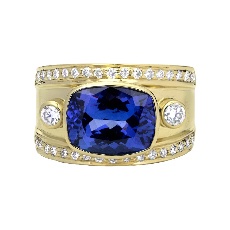 ladies-silver-bezel-rings-Ring - Tanzanite And Diamond (2316D)