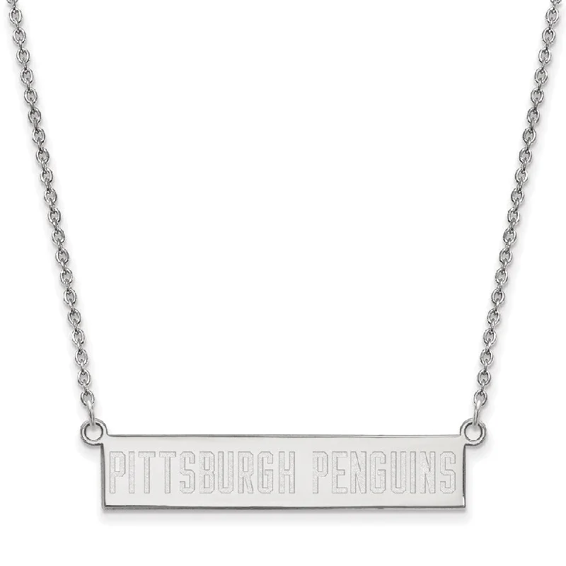 Ladies necklaces with whisker charms -Sterling Silver NHL Pittsburgh Penguins Small Bar Necklace, 18in