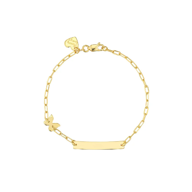 Ladies bracelets modern flair -14K Yellow Gold Crown and Butterfly Paperclip Bracelet