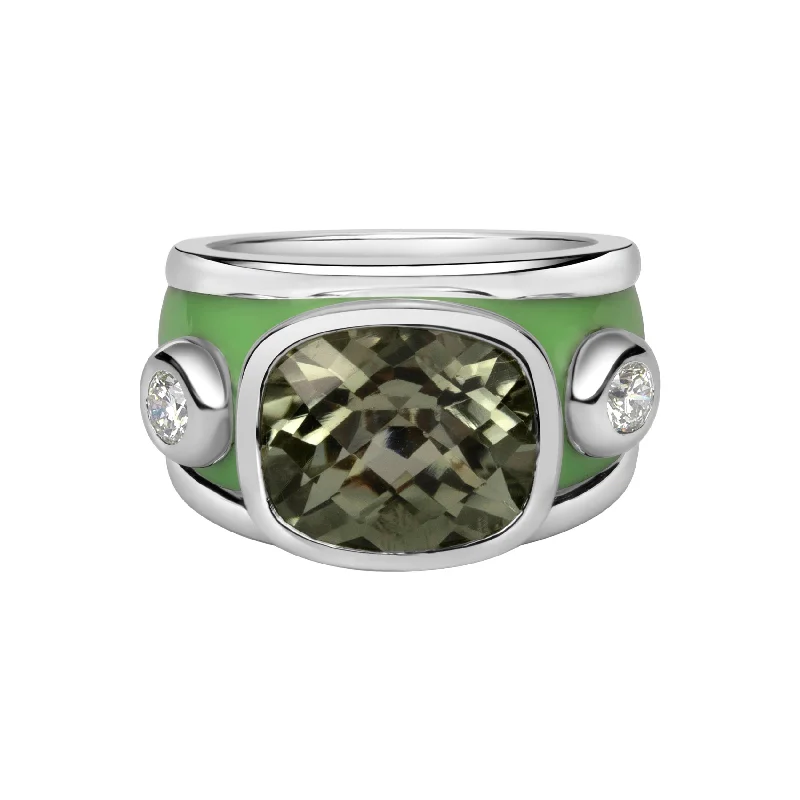 ladies-marquise-cut-silver-rings-Ring - Green Quartz And Diamond (enamel)