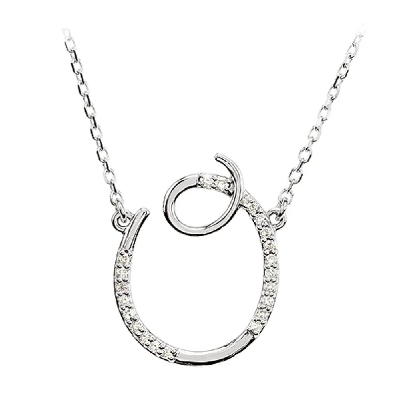 Ladies necklaces plush finish -1/10 Ctw Diamond 14k White Gold Medium Script Initial O Necklace, 17in