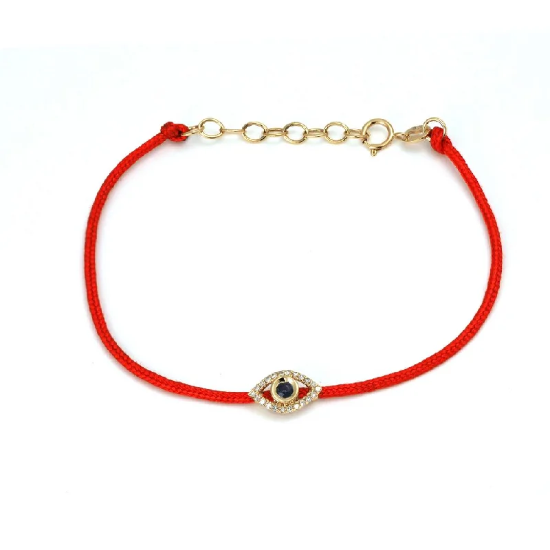 Ladies bracelets smooth charm -14K Yellow Gold Diamond + Sapphire Evil Eye Bracelet