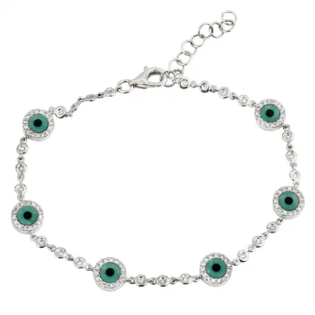 Ladies bracelets titanium shine -14k White Gold Gemstone  Evil Eye Bracelet