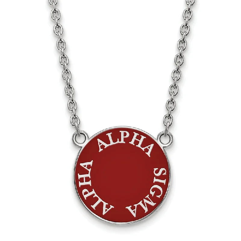 Ladies necklaces personalized engravings -Sterling Silver Alpha Sigma Alpha Large Enamel Disc Necklace