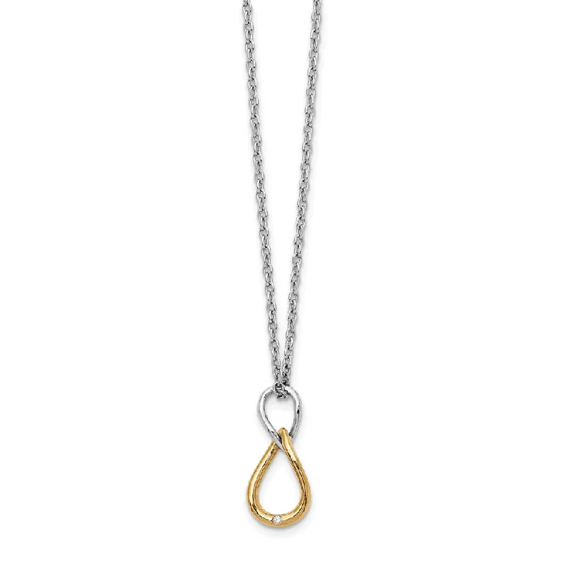 Ladies necklaces elegant charm -Twisted Diamond Necklace, Rhodium & Gold Tone Plated Silver, 18-20 In