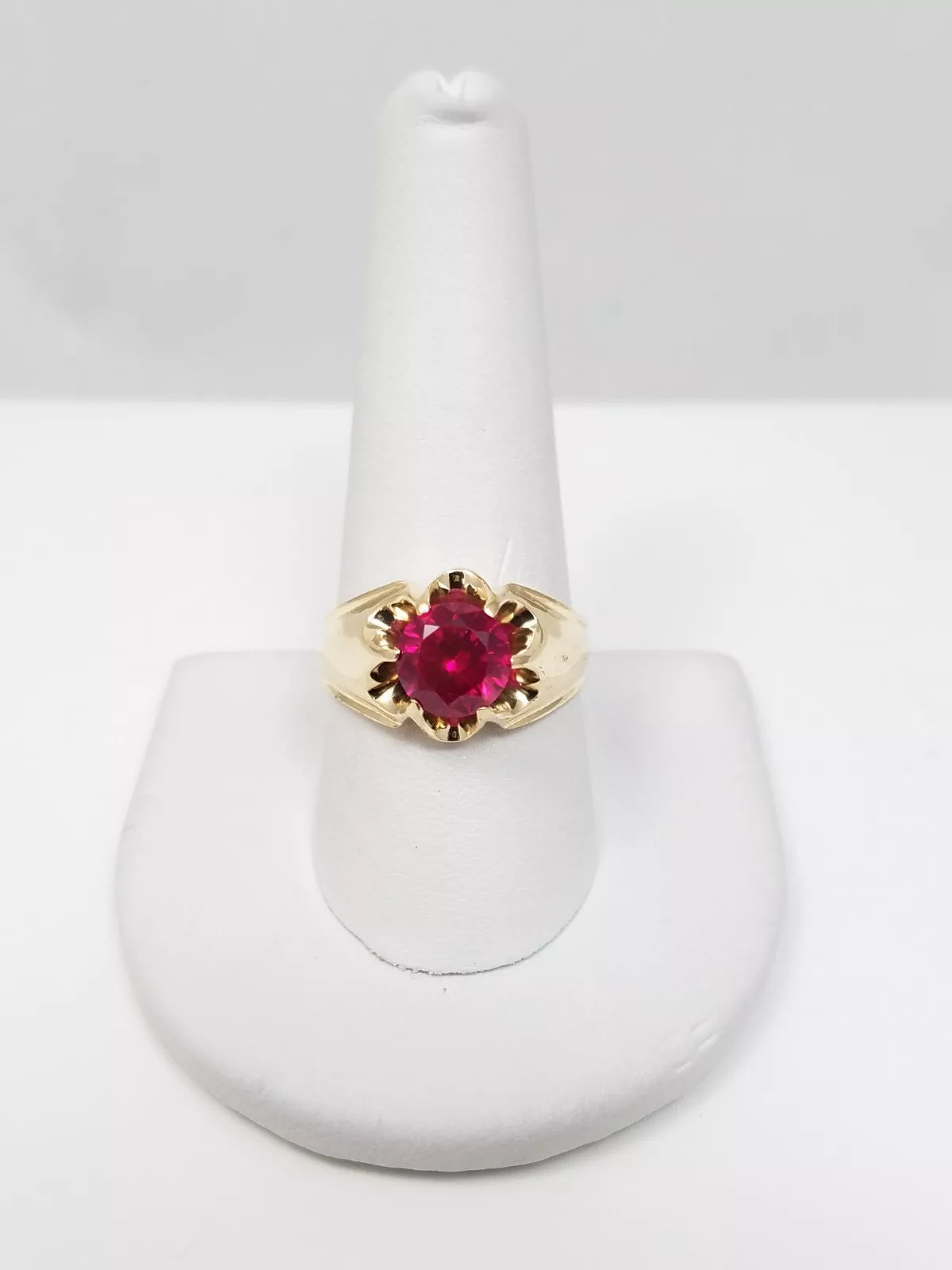 ladies-classic-rose-gold-rings-Vintage 14k Yellow Gold 2ct Lab Grown Ruby Ring