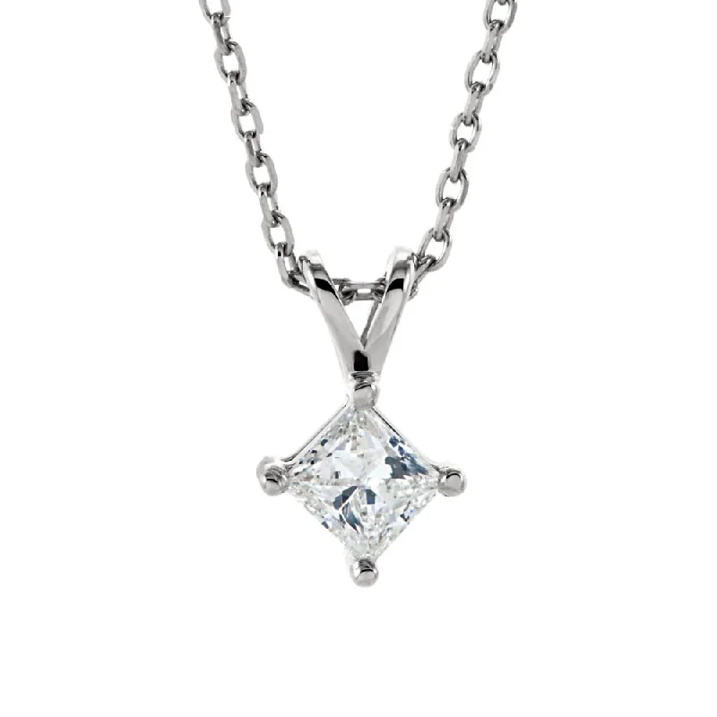 Ladies necklaces fun brilliance -1/4 Ct Princess Diamond Solitaire Necklace in 14k White Gold, 18 Inch