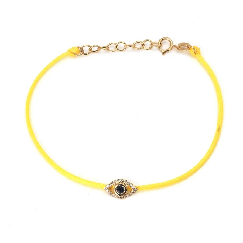 Ladies bracelets for new vibes -14k Yellow Diamond Evil Eye Yellow Cord Bracelet