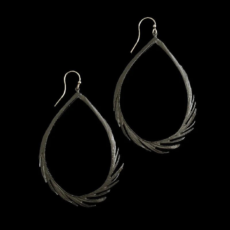 ladies-gold-diamond-earrings-Feather Earring - Large Teardrop Wire Gunmetal