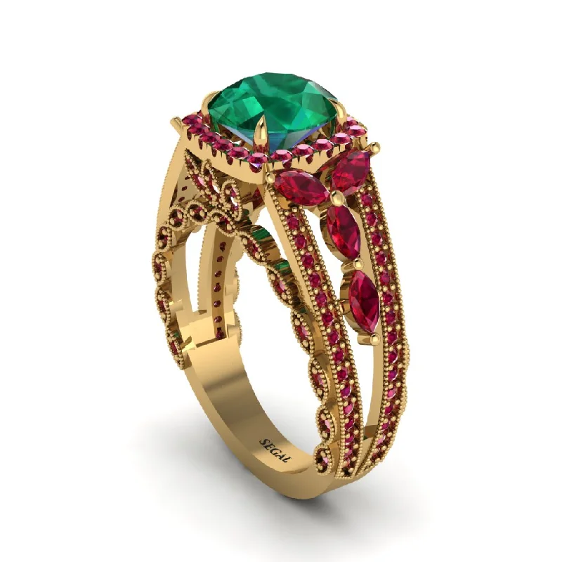 engagement-rose-gold-bypass-rings-Emerald Eternal Embrace Double Shank Filigree Engagement Ring - Celine No. 49