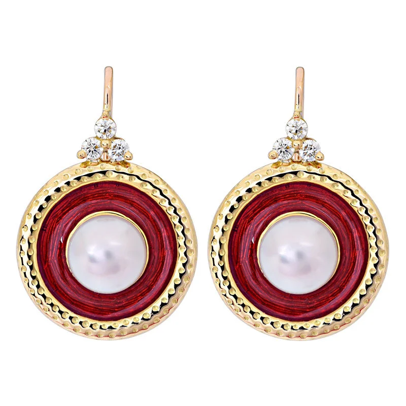 ladies-heart-chandelier-earrings-Earrings- South Sea Pearl and Diamond (Enamel)