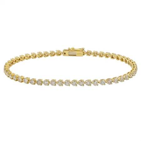 Ladies bracelets with etched monograms -14k Yellow Gold Diamond 3-prongs Tennis Bracelet