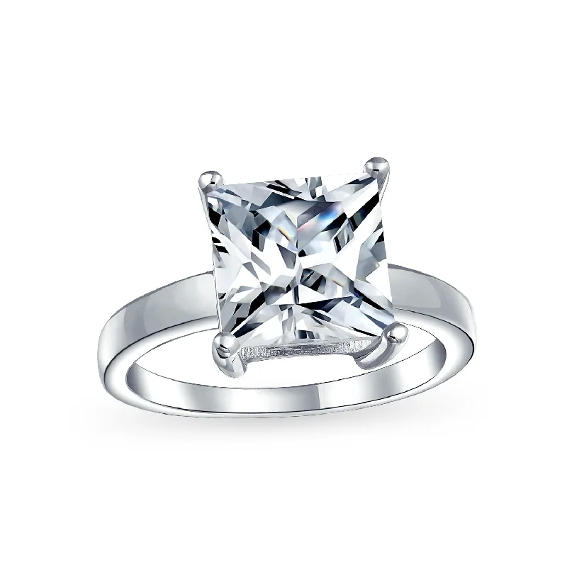 engagement-wedding-halo-rings-Classic 3CT Princess Cut Solitaire Engagement Ring in Sterling Silver