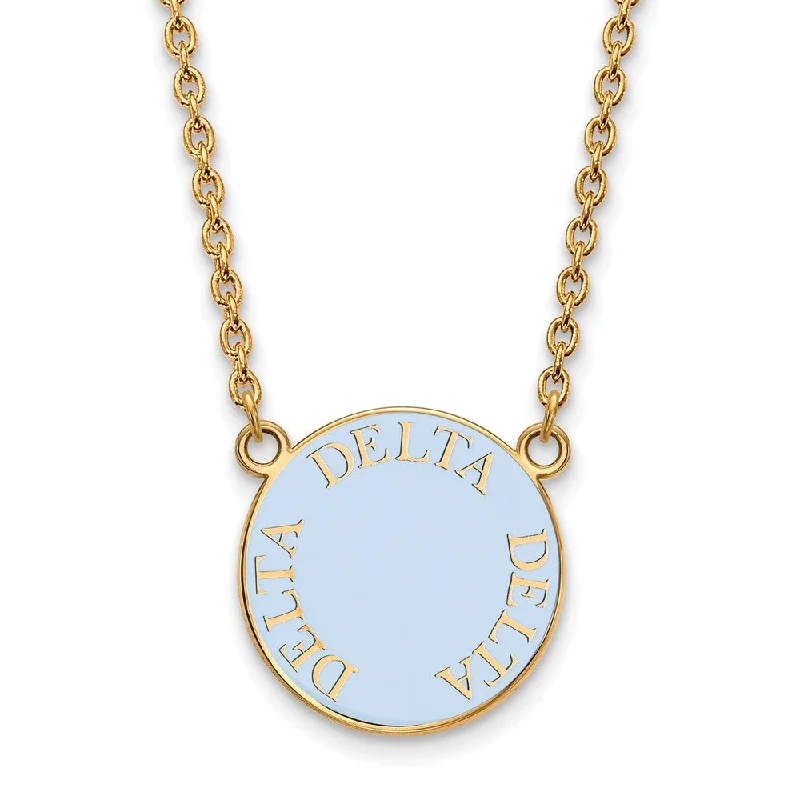 Ladies necklaces for cozy fall -14K Plated Silver Delta Delta Delta Large Blue Enamel Necklace