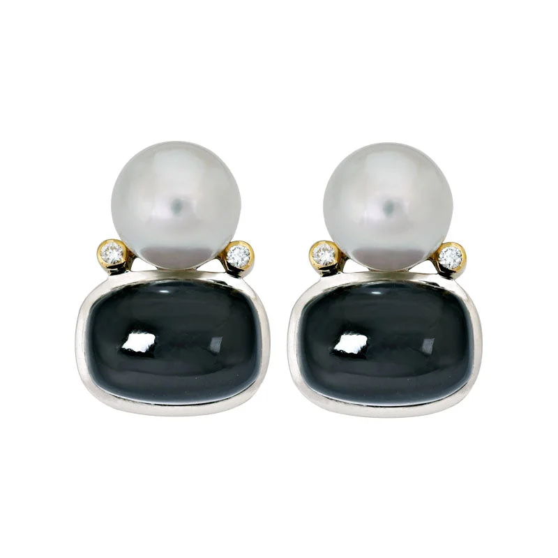 ladies-flower-chandelier-earrings-Earrings- Black Onyx, South Sea Pearl and Diamond