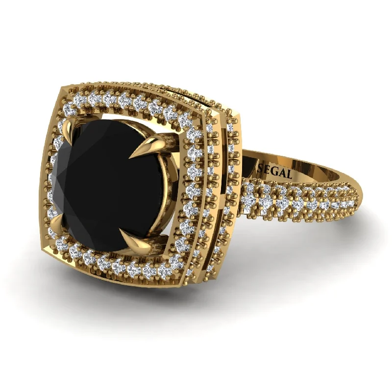 engagement-oval-gold-rings-Round Black Diamond Double Halo Engagement Ring - Kayleigh No. 7