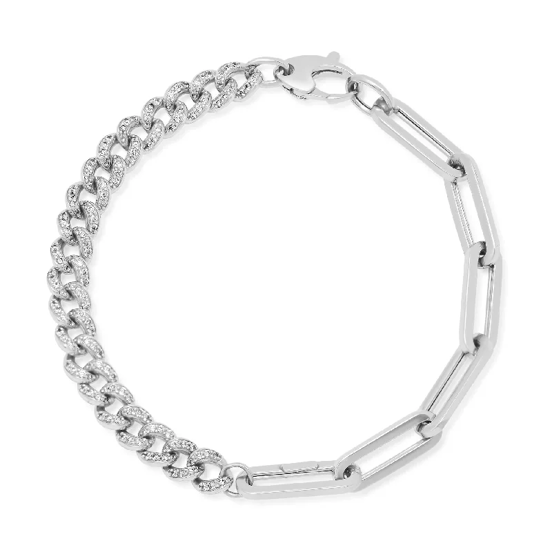 Ladies bracelets for style vibes -CU-PAPERCLIP DIAMOND BRACELET, 14kt WHITE GOLD, 7"