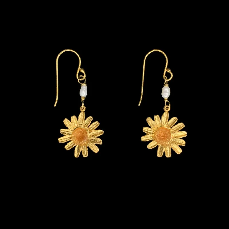 ladies-statement-hoop-earrings-Yellow Butter Daisy Earrings - Pearl Wire