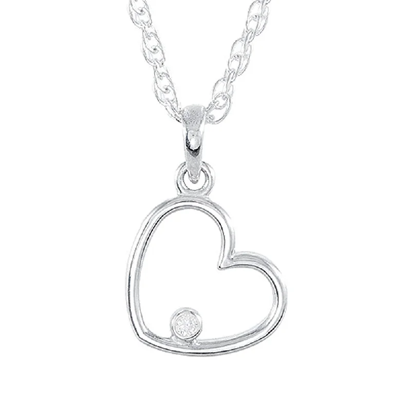 Ladies necklaces with carved initials -Solitaire Diamond Heart Necklace in Sterling Silver, 18 Inch