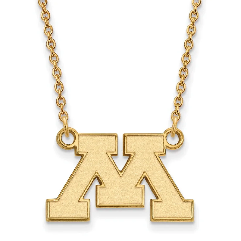 Ladies necklaces fancy elegance -14k Gold Plated Silver U of Minnesota Small Initial M Pendant Necklace