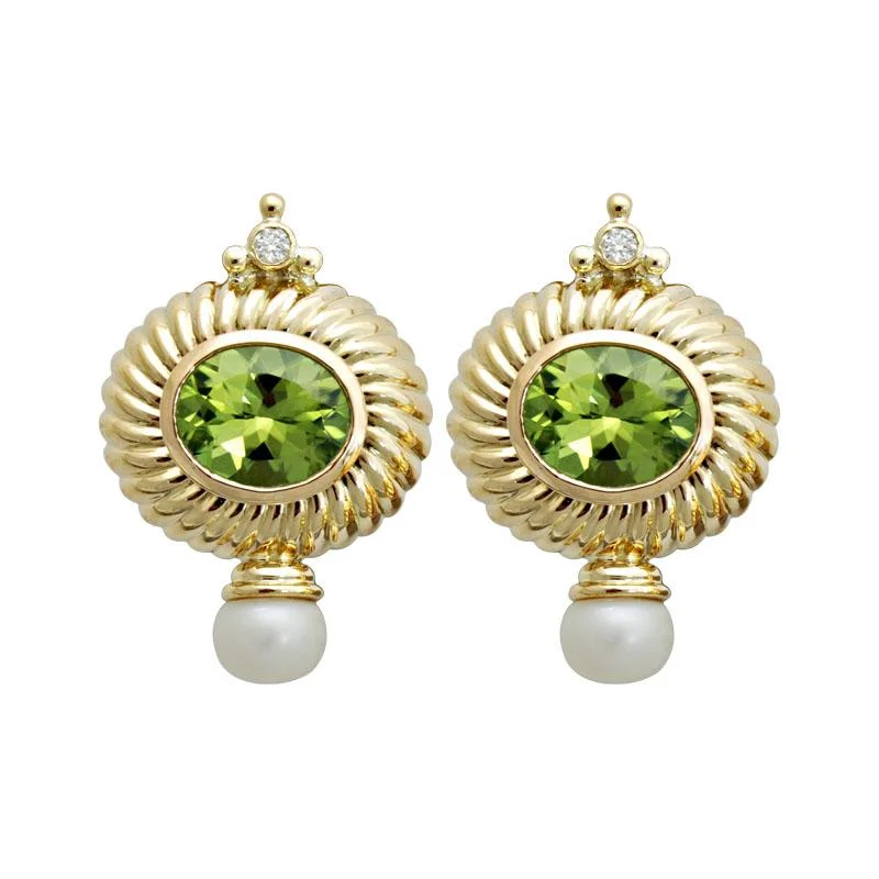 ladies-gold-pearl-earrings-Earrings-Peridot, Pearl and Diamond  (1713E)