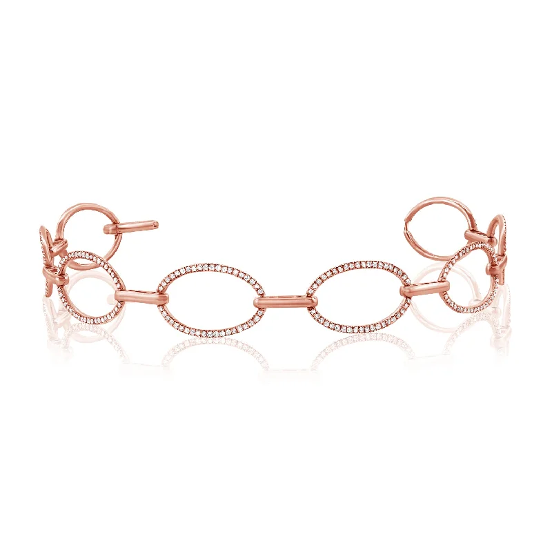 Ladies bracelets for outing vibes -14K Rose Gold Diamond Oval Link Bracelet