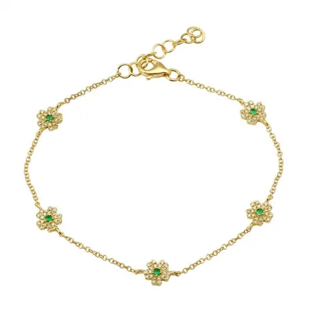 Ladies bracelets luxe craftsmanship -14k Yellow Gold Emerald Flower Bracelet