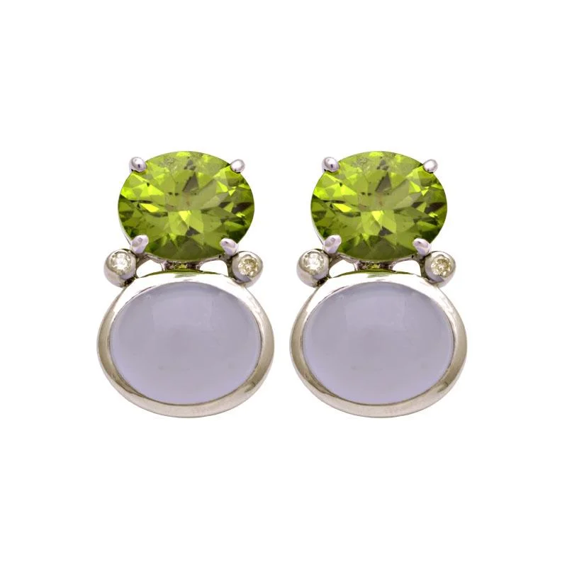 ladies-rustic-french-wire-earrings-Earrings-Peridot, Chalcedony and Diamond  (160ES)