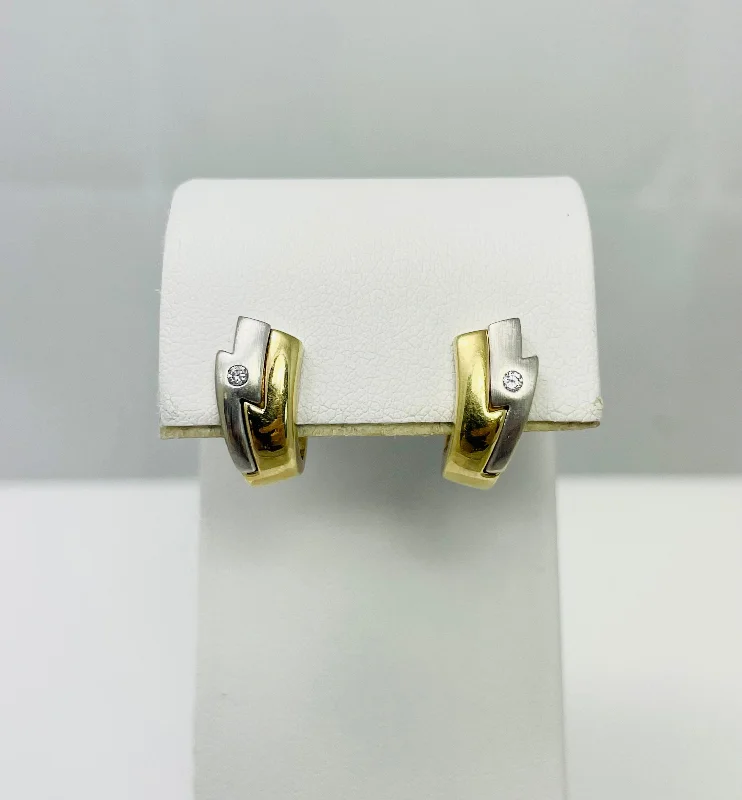 ladies-luxury-gold-earrings-Vogue 14k Two Tone Natural Diamond Huggy Earrings