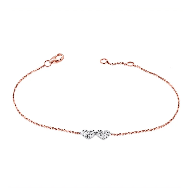 Ladies bracelets for cocktail vibes -14K White & Rose Gold Diamond Double Heart Bracelet