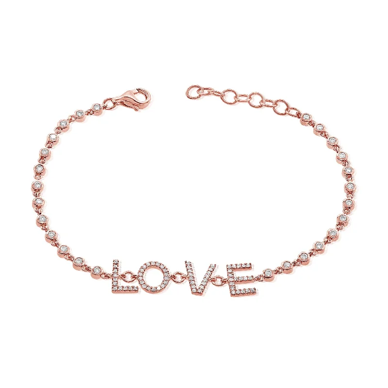 Ladies bracelets with jet spinel -14K Rose Gold Diamond LOVE Bezel Bracelet