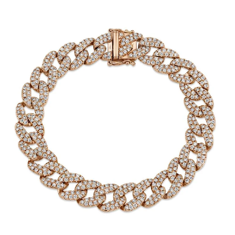 Ladies bracelets timeless flair -14K Rose Gold Diamond Pave Link Bracelet