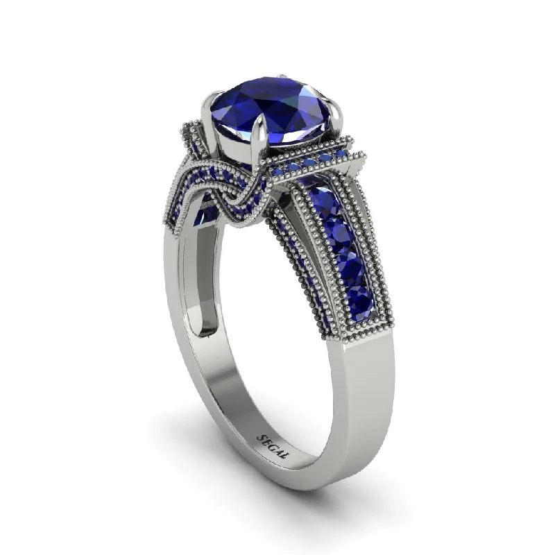 engagement-elegant-halo-rings-Sapphire Eternal Embrace Milgrain Engagement Ring - Fernanda No. 75