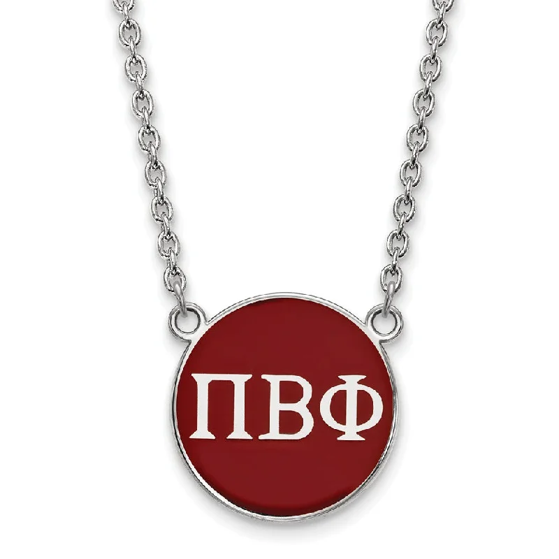 Ladies necklaces polished brilliance -Sterling Silver Pi Beta Phi Large Wine Enamel Disc Necklace