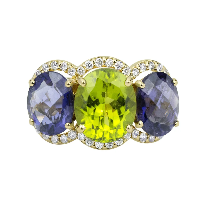 ladies-wedding-silver-rings-Ring - Peridot, Iolite And Diamond (2322C)