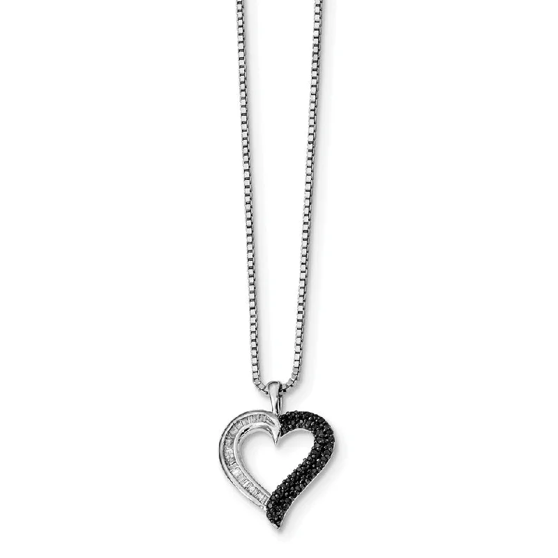 Ladies necklaces expert shine -1/4 Cttw Black & White Diamond 16mm Heart Necklace in Sterling Silver