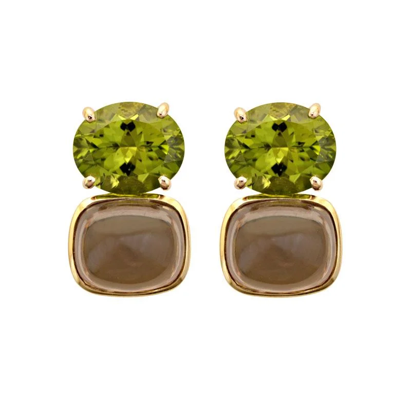 ladies-classic-post-earrings-Earrings-Peridot and Smokey Quartz  (2014B)