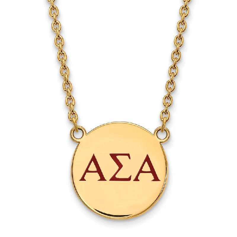 Ladies necklaces rugged charm -14K Plated Silver Alpha Sigma Alpha Large Red Enamel Necklace