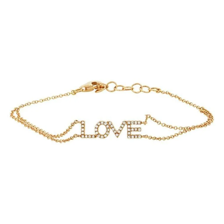 Ladies bracelets with violet garnet -14K Yellow Gold Diamond "Love" Double Chain Bracelet