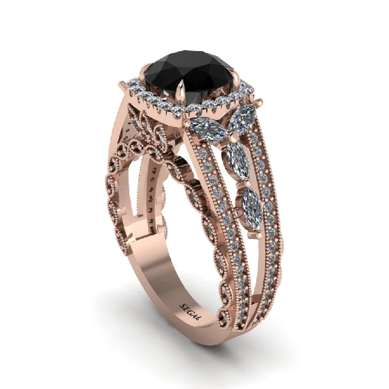 engagement-custom-white-gold-rings-Black Diamond Eternal Embrace Double Shank Filigree Engagement Ring - Celine No. 8