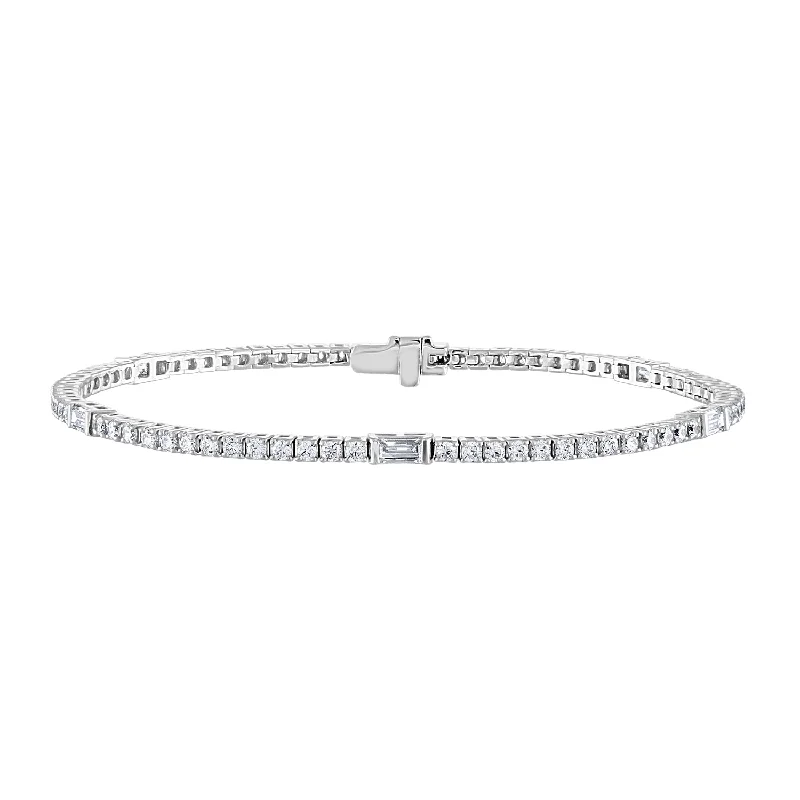 Ladies bracelets with note charms -14K White Gold Diamond & Baguette Station Tennis Bracelet