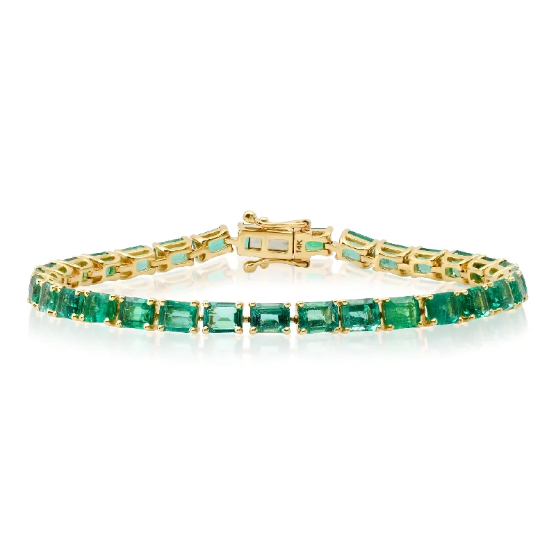 Ladies bracelets for influencer vibes -EMERALD TENNIS BRACELET, 14KT GOLD