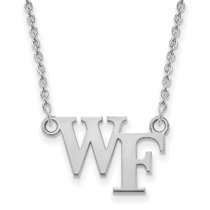 Ladies necklaces with whisker charms -10k White Gold Wake Forest U Small 'WF' Pendant Necklace